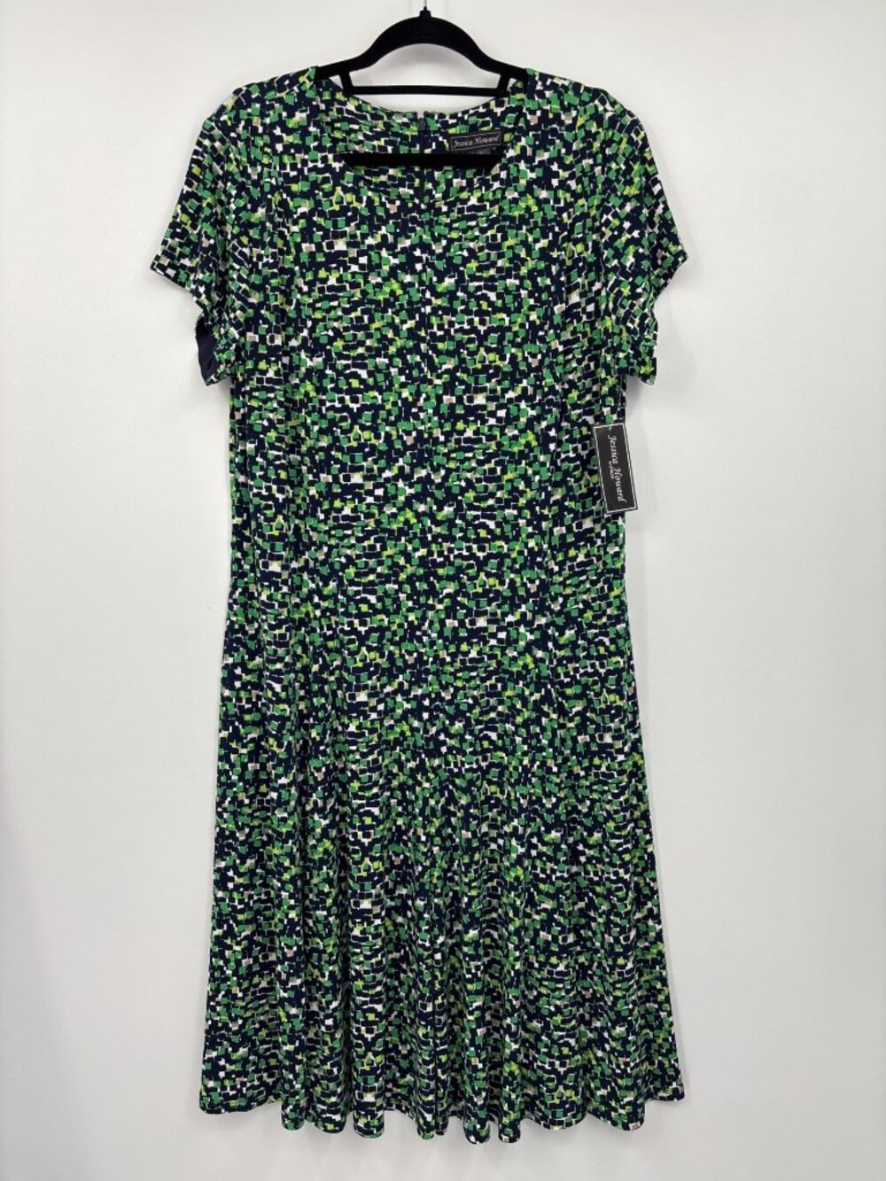Jessica Howard Short Sleeve Stretch Fit Flare Dress Green Navy Size 16W NEW